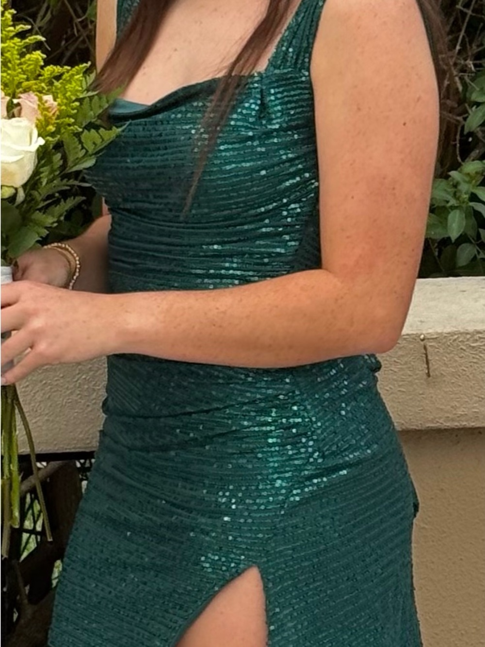 Lucy in the Sky Emerald Green Sequin Cowl Mini Dress - Picture 5 of 6